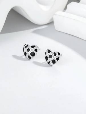 Pure 925 silver black velvet heart stud earrings for women 4