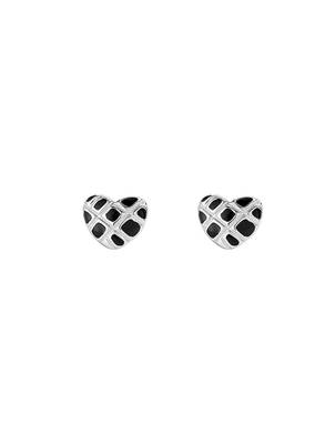 Pure 925 silver black velvet heart stud earrings for women 5
