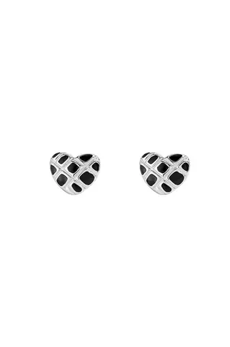 Pure 925 silver black velvet heart stud earrings for women