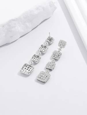 Pure 925 silver hanging box earrings for women 3
