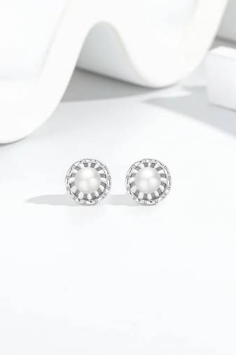 Pure 925 silver classic pearl bloom stud earrings for women