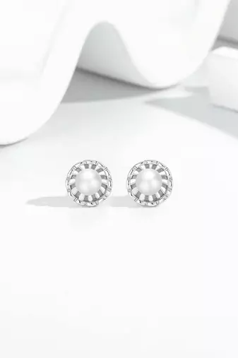 Pure 925 silver classic pearl bloom stud earrings for women
