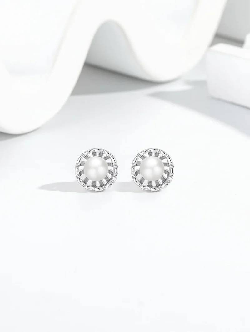 Pure 925 silver classic pearl bloom stud earrings for women