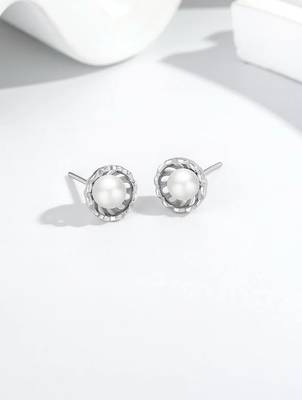 Pure 925 silver classic pearl bloom stud earrings for women 3