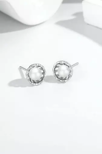 Pure 925 silver classic pearl bloom stud earrings for women