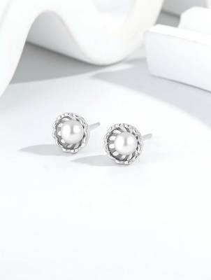 Pure 925 silver classic pearl bloom stud earrings for women 4