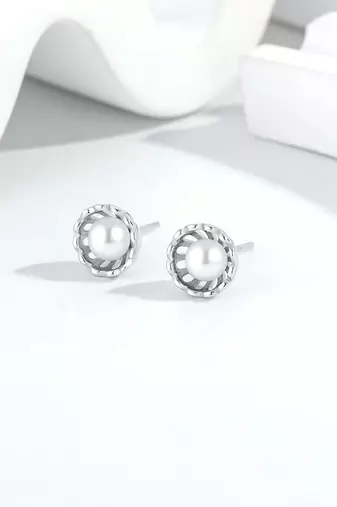 Pure 925 silver classic pearl bloom stud earrings for women