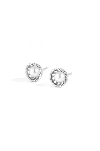 Pure 925 silver classic pearl bloom stud earrings for women
