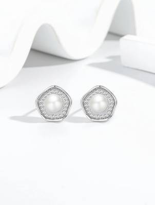 Pure 925 silver celestial pearl halo stud earrings for women 1
