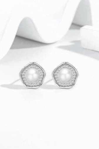 Pure 925 silver celestial pearl halo stud earrings for women