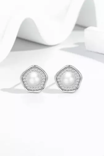 Pure 925 silver celestial pearl halo stud earrings for women