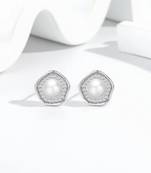 Pure 925 silver celestial pearl halo stud earrings for women