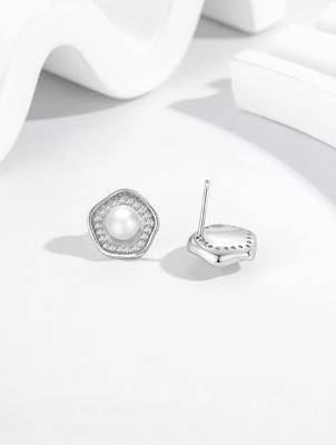 Pure 925 silver celestial pearl halo stud earrings for women 2