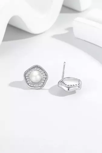 Pure 925 silver celestial pearl halo stud earrings for women