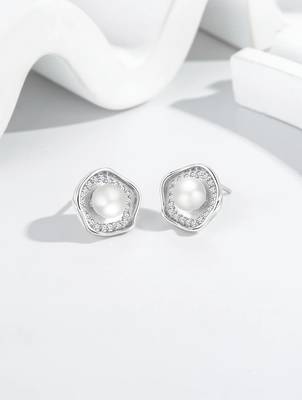 Pure 925 silver celestial pearl halo stud earrings for women 3