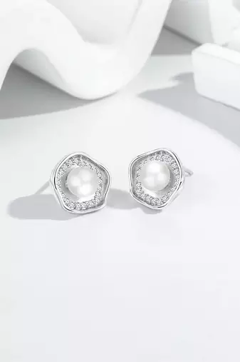 Pure 925 silver celestial pearl halo stud earrings for women
