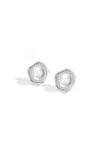 Pure 925 silver celestial pearl halo stud earrings for women