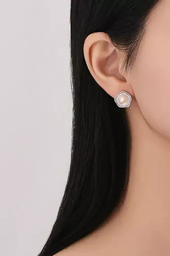 Pure 925 silver celestial pearl halo stud earrings for women