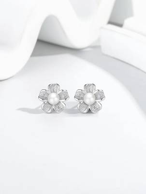 Pure 925 silver flora pearl bloom earrings for women 1