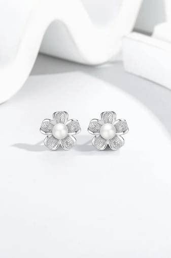 Pure 925 silver flora pearl bloom earrings for women