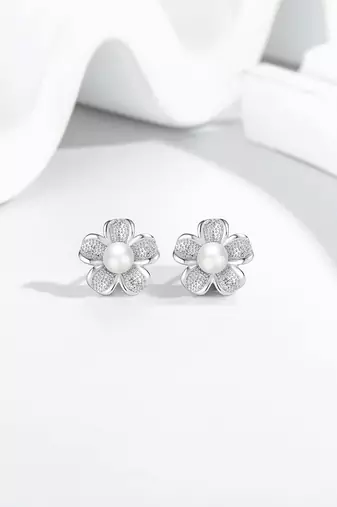 Pure 925 silver flora pearl bloom earrings for women