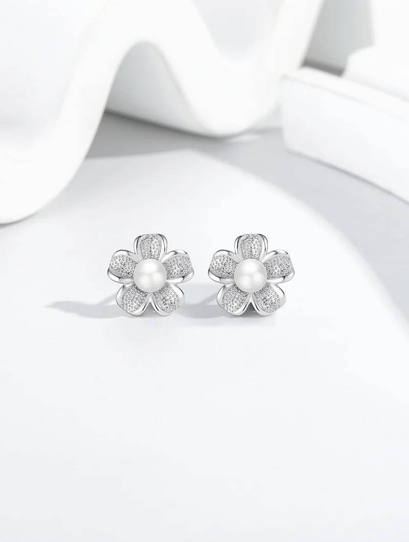Pure 925 silver flora pearl bloom earrings for women