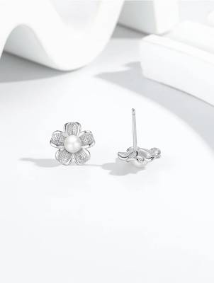 Pure 925 silver flora pearl bloom earrings for women 2
