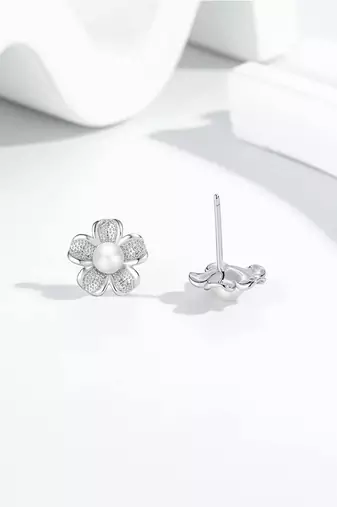 Pure 925 silver flora pearl bloom earrings for women