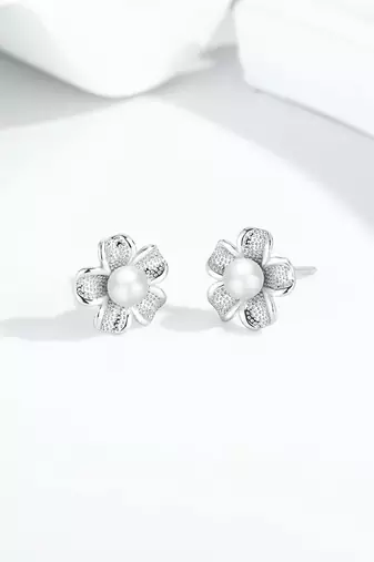 Pure 925 silver flora pearl bloom earrings for women