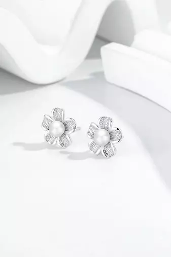 Pure 925 silver flora pearl bloom earrings for women