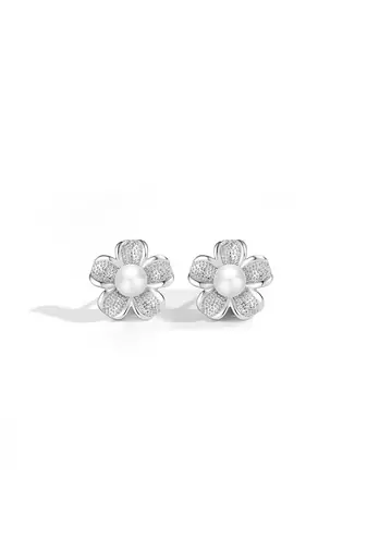 Pure 925 silver flora pearl bloom earrings for women