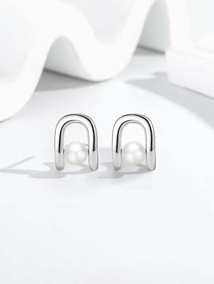 Pure 925 silver luna loop pearl earrings for women 1