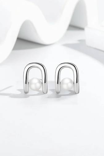 Pure 925 silver luna loop pearl earrings for women