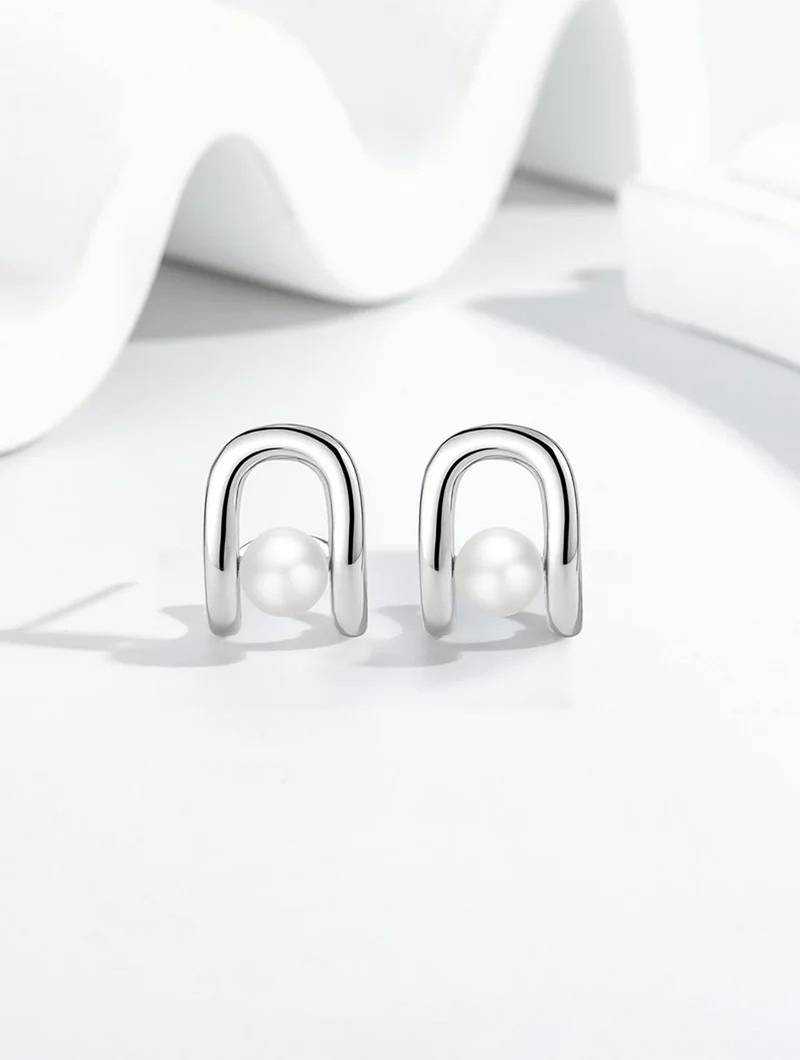 Pure 925 silver luna loop pearl earrings for women