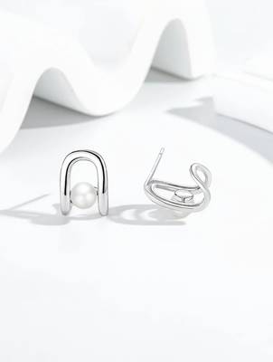 Pure 925 silver luna loop pearl earrings for women 2