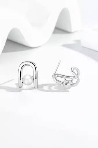 Pure 925 silver luna loop pearl earrings for women