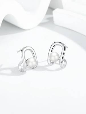 Pure 925 silver luna loop pearl earrings for women 3
