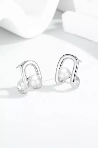 Pure 925 silver luna loop pearl earrings for women