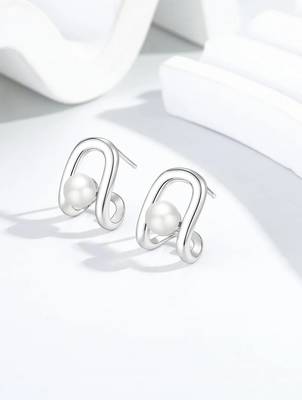 Pure 925 silver luna loop pearl earrings for women 4