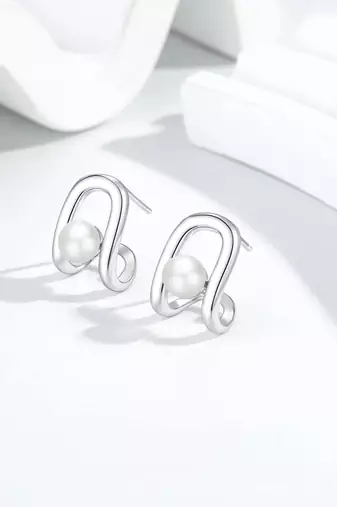 Pure 925 silver luna loop pearl earrings for women