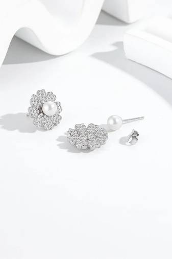 Pure 925 silver pearl bloom radiance earrings for women