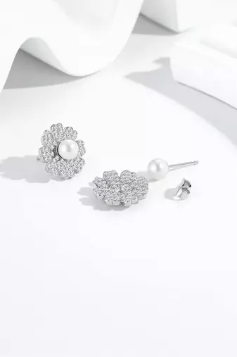 Pure 925 silver pearl bloom radiance earrings for women