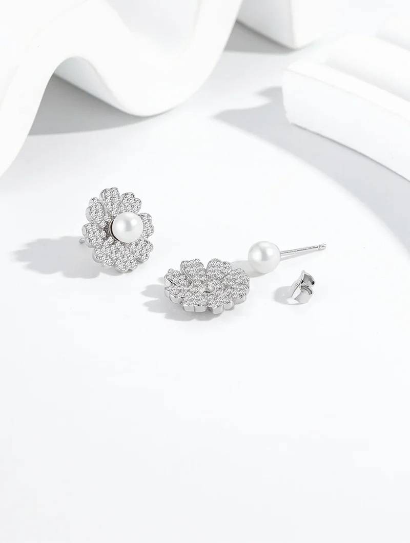 Pure 925 silver pearl bloom radiance earrings for women