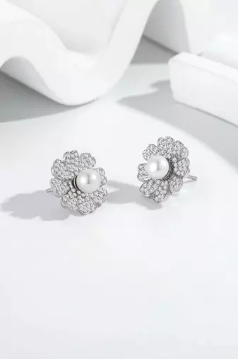 Pure 925 silver pearl bloom radiance earrings for women