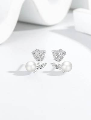Pure 925 silver rose pearl earrings for women 1