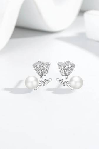 Pure 925 silver rose pearl earrings for women
