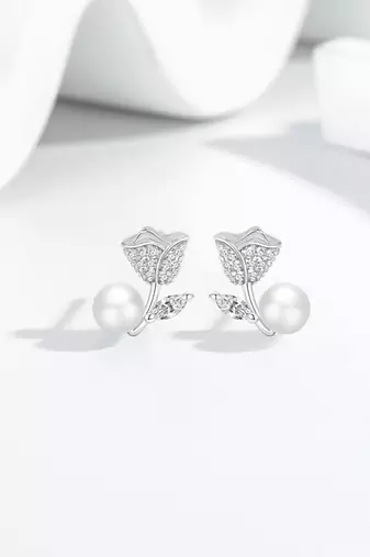 Pure 925 silver rose pearl earrings for women