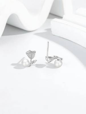 Pure 925 silver rose pearl earrings for women 2