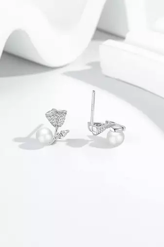 Pure 925 silver rose pearl earrings for women