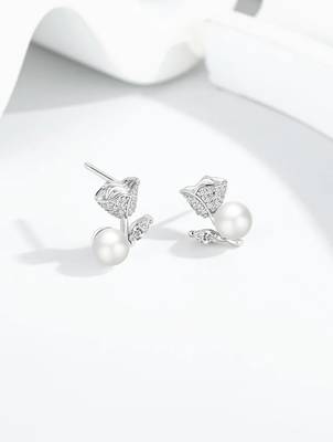 Pure 925 silver rose pearl earrings for women 3